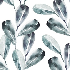 Watercolor Rubber Plant Leaves large scale wallpaper