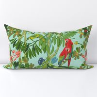 Tropical jungle birds (toucan, parrot, hummingbird, parakeet)