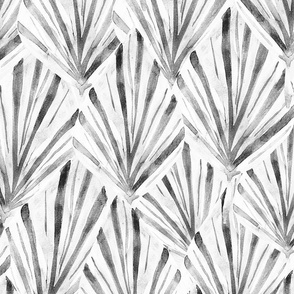 Modern Watercolor Charcoal Black and White Geometric Leaf