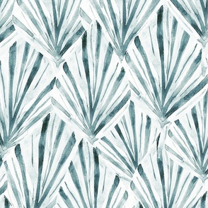 large scale painted Watercolor teal geometric palm leaves