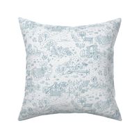 peacock island toile de jouy | teal blue on gray | small
