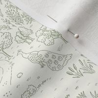 Peacock Island Romance: Toile de Jouy Greenery for Serene Summer Escapes | sage on natural | small