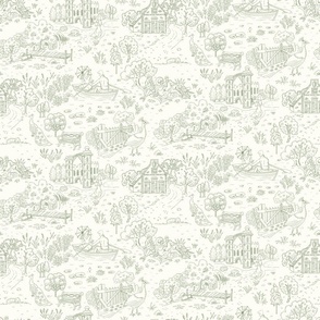 Peacock Island Romance: Toile de Jouy Greenery for Serene Summer Escapes | sage on natural | small