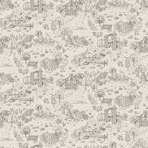 peacock island toile de jouy | brown on alabaster | small