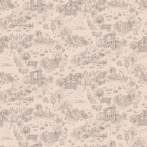 peacock island toile de jouy | gray on blush | small