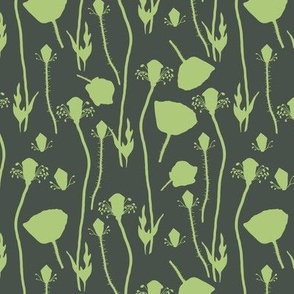 Vector green poppy flower silhouettes seamless pattern background. Suitable for wallpaper, wrapping paper, kitchen, dress, fabric, textile, prints