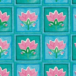 NEEL - Indian block printed tile inspired floral motif - large