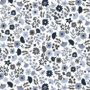 Flower Sketches Greyish Blue Colors
