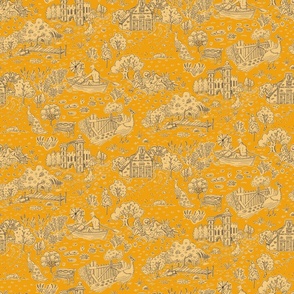 picnic on peacock island toile de jouy | marigold | small