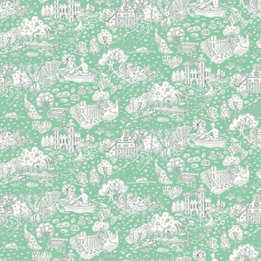 picnic on peacock island toile de jouy | jade green | small