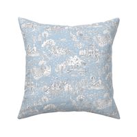 picnic on peacock island toile de jouy | fog blue | small