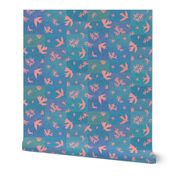 Paper Cut-Out Birds in Coral Pink | Paper collage, paper cut, Matisse birds in coral pink and lagoon blue, doves, ocean, mod art quilt, papercut.