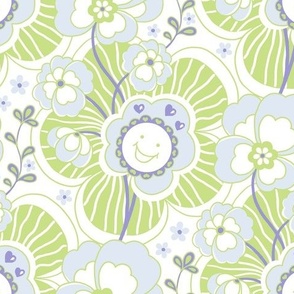Smiling Flowers - Green Blue