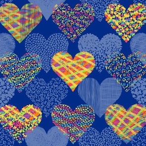 80s Rainbow Graphic Valentine Hearts on Blue