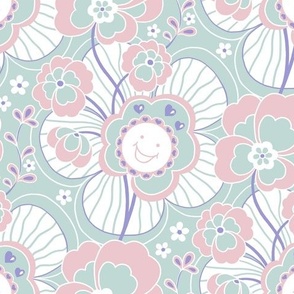 Smiling Flowers - Pink Blue