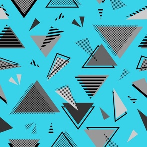 80s triangles grayscale on blue