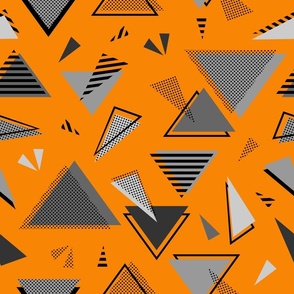 80s triangles grayscale on orange