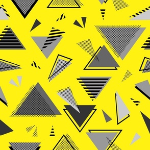 80s triangles grayscale on yellow