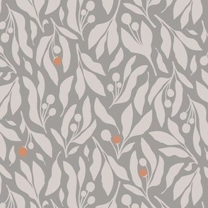 leaves and berries silhouette, medium, dark grey apricot