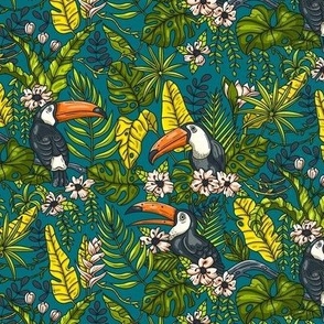Green Jungle with Toucan Birds / Tiny Scale