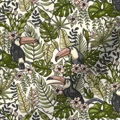 Neutral Colors Jungle with Toucan Birds / Tiny Scale