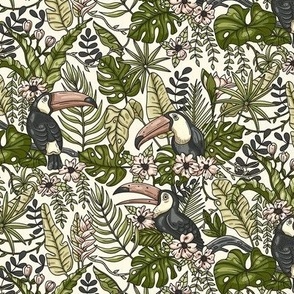 Neutral Colors Jungle with Toucan Birds / Tiny Scale