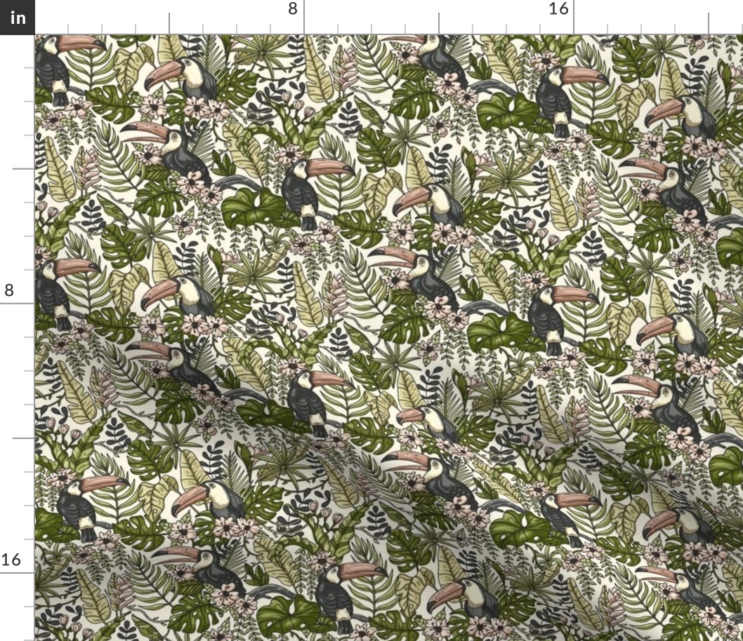 Neutral Colors Jungle with Toucan Birds / Tiny Scale