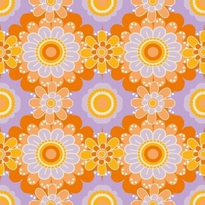 70´s  Vintage Colourful Retro Tile Pattern - Orange, Yellow, Purple and Lilac  - Mid Size