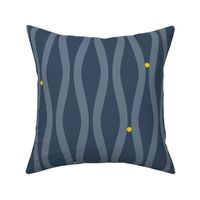 Minimalistic Mid-Century Modern Waves & Circles on Blue with Yellow Wallpaper