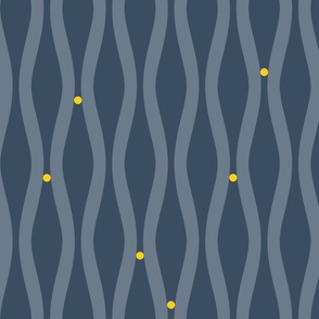 Minimalistic Mid-Century Modern Waves & Circles on Blue with Yellow Wallpaper