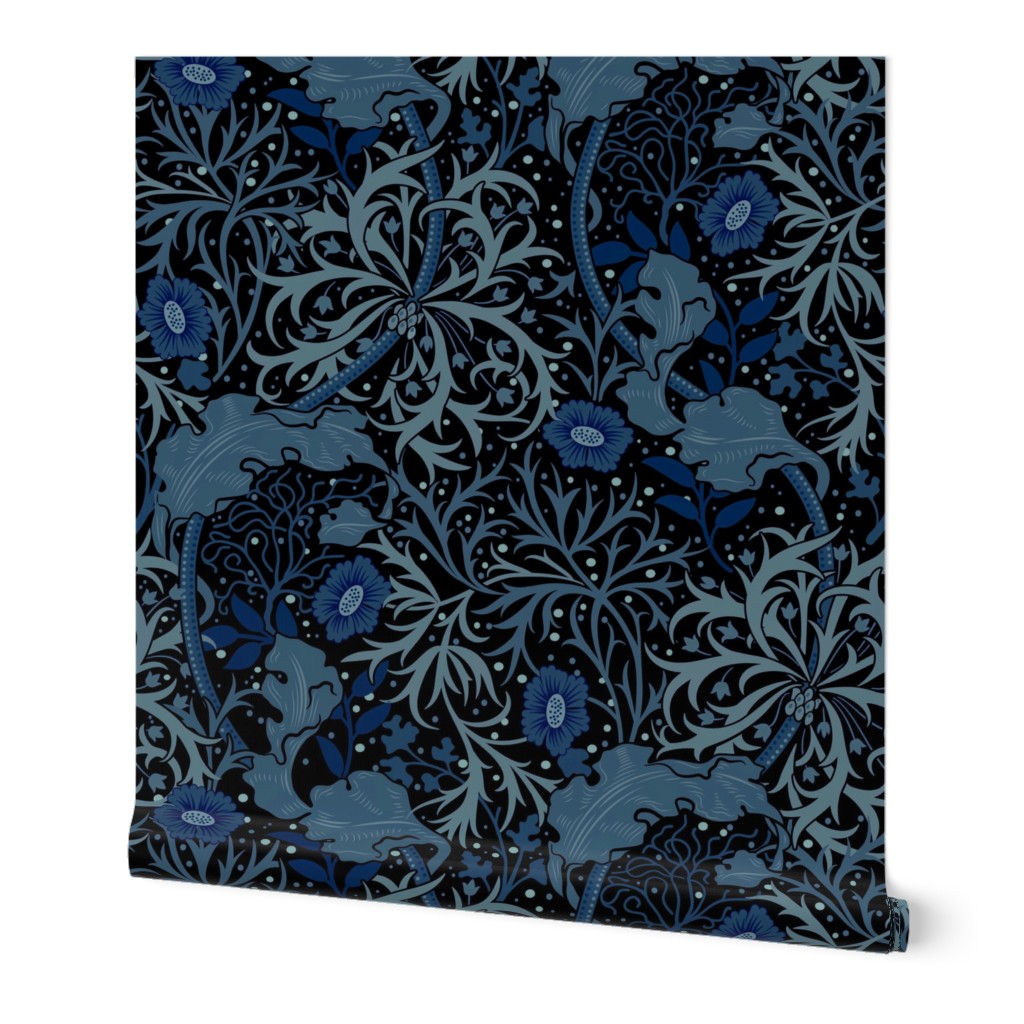 SEAWEED IN BLUE LAGOON - WILLIAM MORRIS Wallpaper | Spoonflower