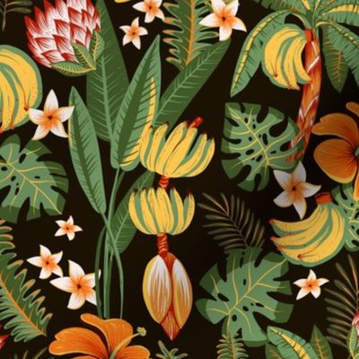 Black summer tropical pattern