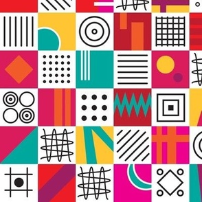 Maximalist Check Pattern Pink Red Teal White