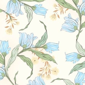 swirly floral tulips recolor lighter CREAM BLUE-01