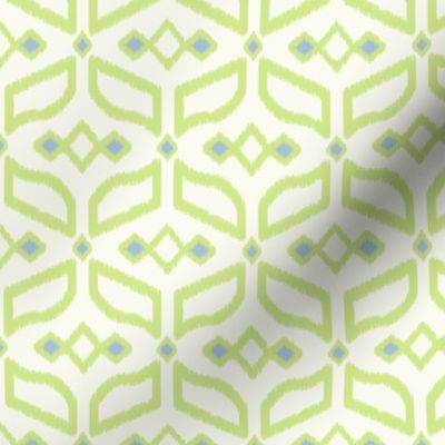 Geometric Ikat abstract hexagonal grid - honeydew on soft white - small