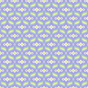Geometric Ikat abstract hexagonal grid - sky blue, honeydew and soft white on lilac/purple - small