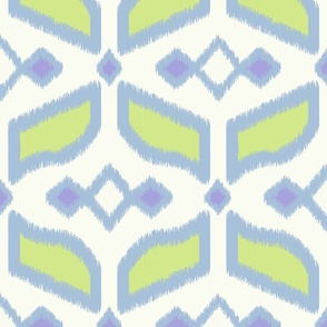 Geometric Ikat abstract hexagonal grid - sky blue, honeydew on soft white - large