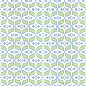 Geometric Ikat abstract hexagonal grid - sky blue, honeydew on soft white - small