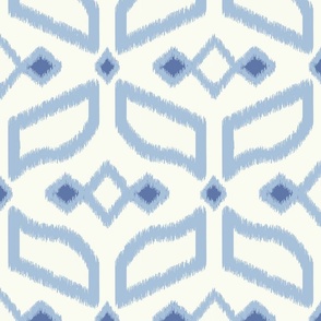 Geometric Ikat abstract hexagonal grid - sky blue on soft white - large
