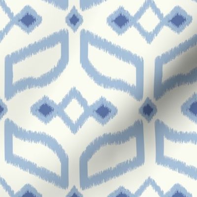 Geometric Ikat abstract hexagonal grid - sky blue on soft white - medium