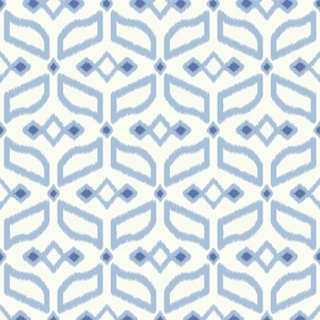 Geometric Ikat abstract hexagonal grid - sky blue on soft white - medium