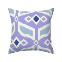 Geometric Ikat abstract hexagonal grid - sky blue and soft white on lilac/purple - large