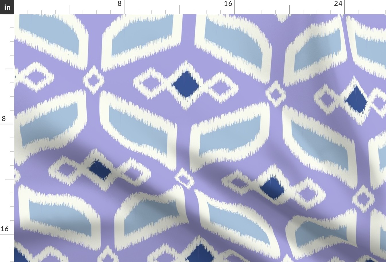 Geometric Ikat abstract hexagonal grid - sky blue and soft white on lilac/purple - large
