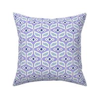 Geometric Ikat abstract hexagonal grid - sky blue and soft white on lilac/purple - small
