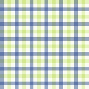 Gingham in honeydew and blue on soft white - Chinoiseries coordinate - medium