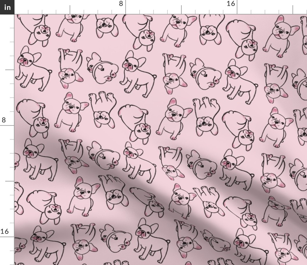 French bulldog puppies outline sillhouettes on pink background