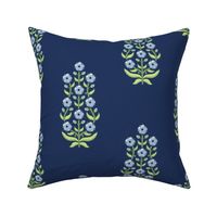 Classic chinoiserie ethnic floral - sky blue flowers on navy blue - large