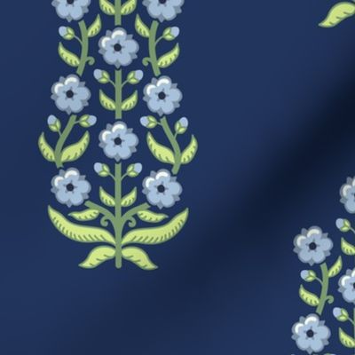 Classic chinoiserie ethnic floral - sky blue flowers on navy blue - large