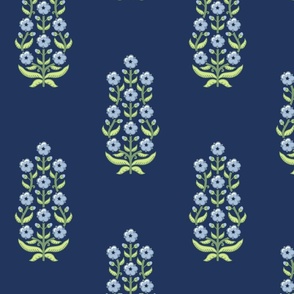 Classic chinoiserie ethnic floral - sky blue flowers on navy blue - large