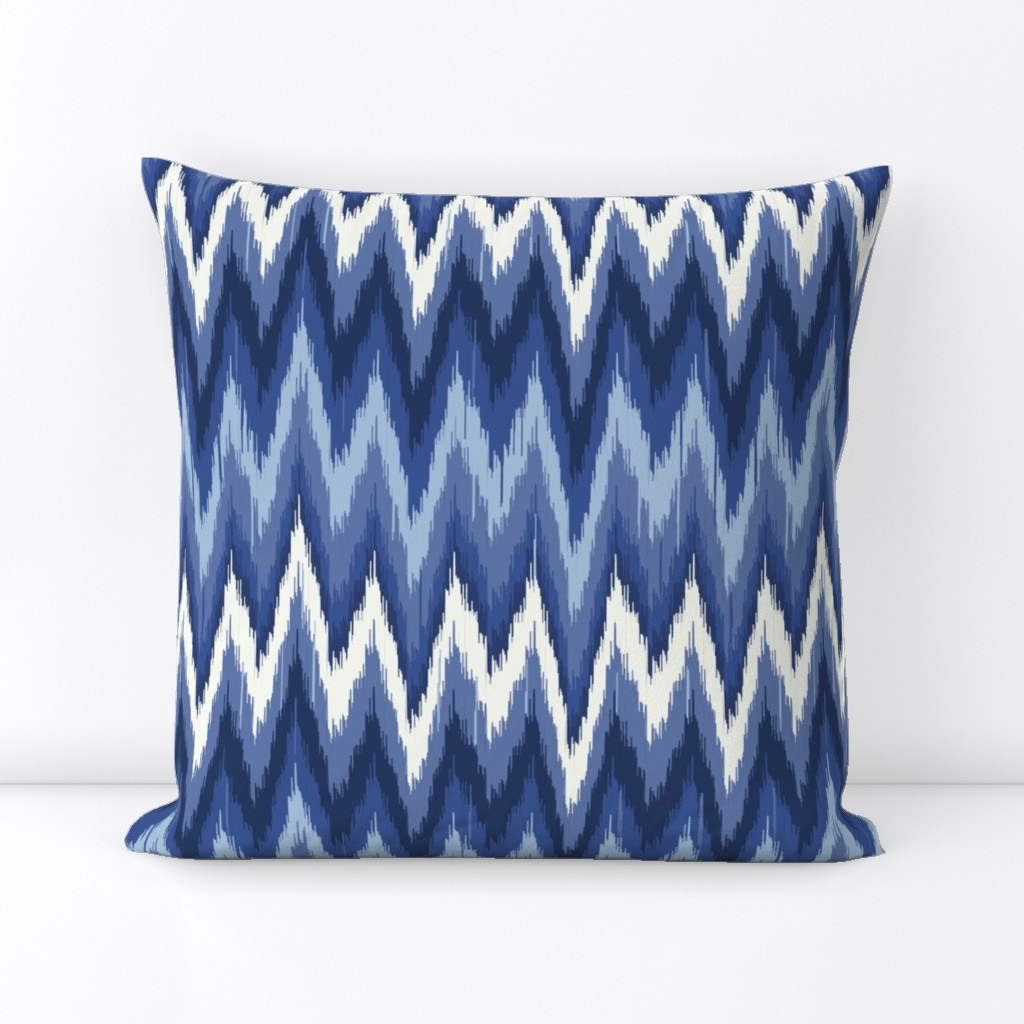 Ikat chevron ethnic abstract - grand millennial - blue tones, soft white and sky blue - large